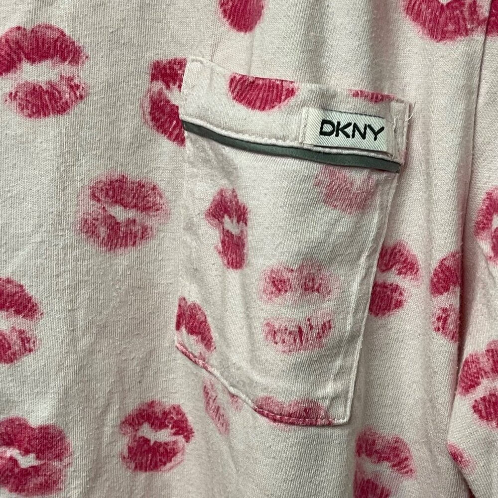 DKNY Womens XL Pink Kiss Print Pajama Top Cotton & Modal Long Sleeve Button-Up - Picture 5 of 9
